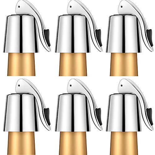 6 Packs Wine Bottle Stopper Stainless Steel Wine Bottle Plug Reusable Wine Saver Vacuum Bottle Sealer Expanding Beverage Bottle Stopper with Inner Silicone for Keeping Wine Fresh