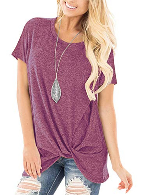 onlypuff Wine Red Shirts for Women Short Sleeve Knotted Tops Casual Loose Fit XXL onlypuff Wine Red Shirts for Women Short Sleeve Knotted Tops Casual Loose Fit XXL