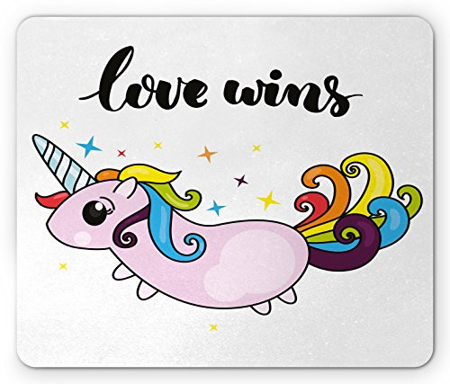 Ambesonne Pride Mouse Pad, LGBT Slogan Writing Unicorn Mascot Character Rainbow Tail, Rectangle Non-Slip Rubber Mousepad, Standard Size, Multicolor