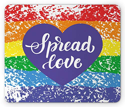 Ambesonne Pride Mouse Pad, Spread Love Inspirational Hand Writing Heart Gay LGBT Parade Slogan Grungy Vibrant, Rectangle Non-Slip Rubber Mousepad, Standard Size, Multicolor