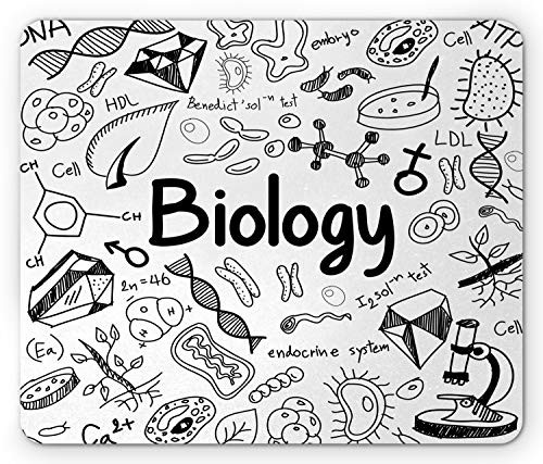 Ambesonne Biology Mouse Pad, Doodle Hand-Writing Elements School Education Molecules Bacteria Chemistry Lab, Rectangle Non-Slip Rubber Mousepad, Standard Size, Black and White