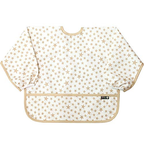 Plie Sleeved Bib/Baby Bib/Toddler Bib/Smock, Waterproof, Washable, Stain and Odor Resistant, 6-24 Months - Beige Star