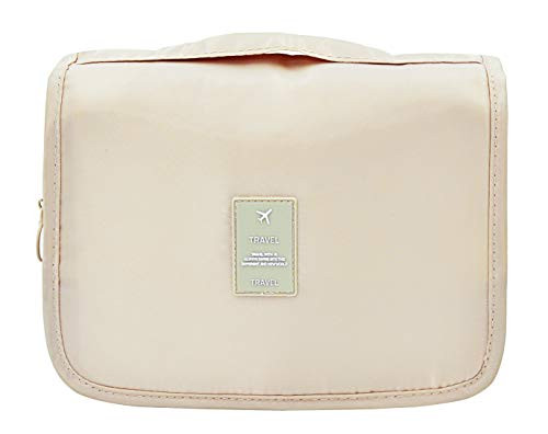 Portable Hanging Travel Toiletry Bag Waterproof Makeup Organizer Cosmetic Bag Pouch For Women Girl Beige
