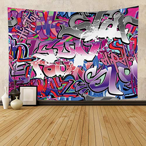 Qinunipoto Graffiti Wall Tapestry Wall Hanging Street Graffiti Tapestry Hip Hop Colorful Writing Picture Urban Street Style Pop Art Print Tapestries for Living Room Bedroom Dorm Home Decor 59x39inch