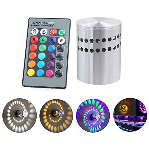 3W Spiral LED Wall Light, Aluminum Sconce Ceiling Light Aisle Bedroom Vestibule Foyer Cafe Corridor LED Lamp, Creative Indoor Wall Decoration Light Lighting (RGB with Remote)