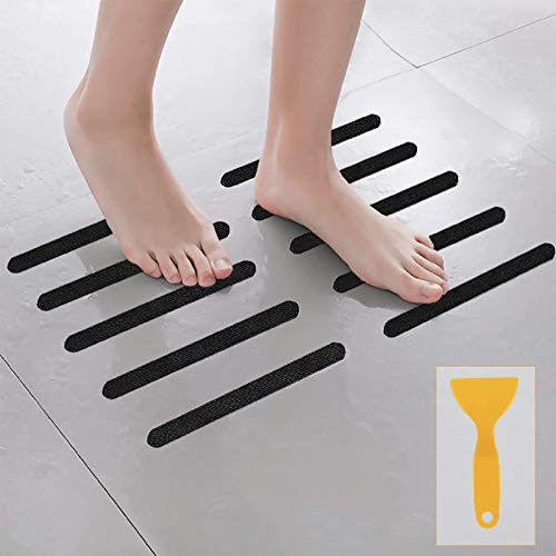 Kyerivs 48PCS Bathtub Non Slip Stickers, Non Slip Shower Strips Shower Floor Non Slip Stickers Safety Shower treads for Adults Kids, Add Traction to Tubs, Floors, Steps, Stairs with Scraper (Black)