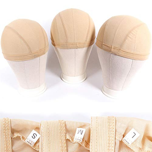 Mesh Dome Caps For Wig 6 Pcs Stretchable Beige Mesh Dome Wig Cap Breathable Spandex Wig Caps For Making Wigs (6 Pcs, Beige, L)