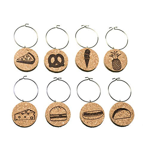 Food Wine Charms (20plus Unique Sets) Cork Wine Glass Charms - Set of 8 Food Charms, Food Themed Gifts - Wine Glass Accessories, Wine Gift Basket for Wine Lover Wine Tags, Drink Identifiers Food Wine Charms (20plus Unique Sets) Cork Wine Glass Charms - Set of 8 Food Charms, Food Themed Gifts - Wine Glass Accessories, Wine Gift Basket for Wine Lover Wine Tags, Drink Identifiers