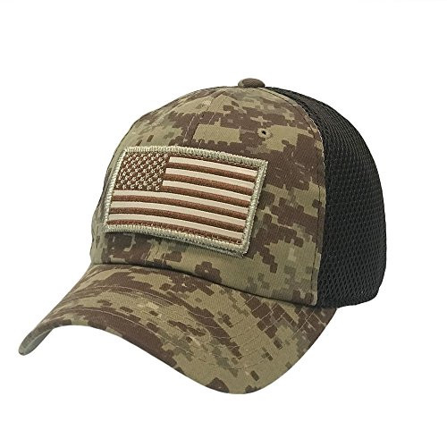 The Hat Jungle USA American Flag Patch Tactical Hat Mesh Back Adjustable Baseball Cap, Desert Camo, Baseball Cap