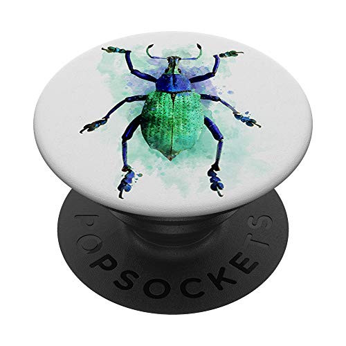 Watercolour beetle insect artsy bug painting in green violet PopSockets PopGrip: Swappable Grip for Phones  and  Tablets