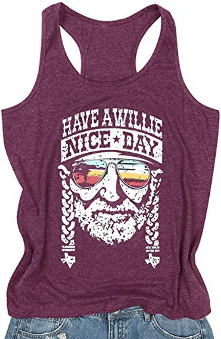 Womens Tank Top Have a Willie Nice Day Letter Printed Graphic Vest Top Casual Tee Shirts (Purple, Large)