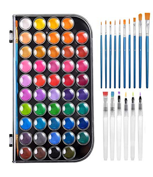 Watercolor Paint Set, 48-Color Watercolors Cake and 10 Brush 6 Refillable Water Brush Pen, Portable Water Colors Paints Set for Kids Children Students Adults Beginner Artists Painting Supplies (64pcs) Watercolor Paint Set, 48-Color Watercolors Cake and 10 Brush 6 Refillable Water Brush Pen, Portable Water Colors Paints Set for Kids Children Students Adults Beginner Artists Painting Supplies (64pcs)