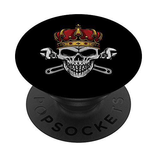 Auto Mechanic Crown Skull Wrench Workshop Vehicle Car Gift PopSockets PopGrip: Swappable Grip for Phones  and  Tablets