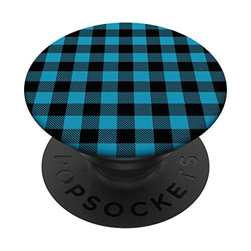 Buffalo Plaid Black Blue Check Flannel Gingham Pattern Gift PopSockets Grip and Stand for Phones and Tablets