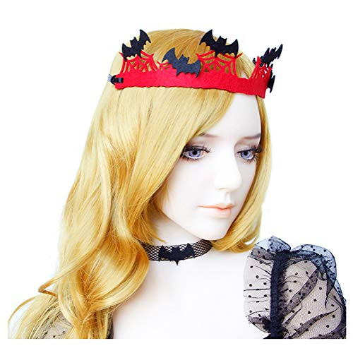 Halloween Cosplay Spider Web Devil Horn Hair Hoop Headband Headdress Hallowmas Party Gift Urchart (Crown Bat Red)
