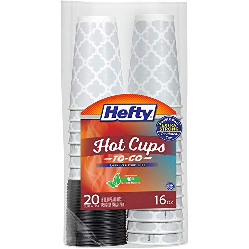 Hefty Disposable Coffee Cups with Lids - 16 Ounce, 20 Count