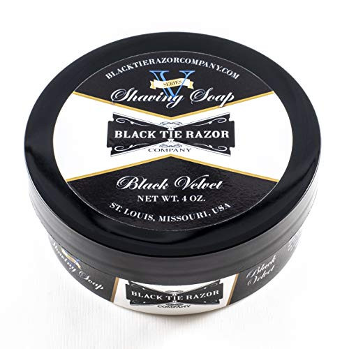 Black Tie Razor Company Luxury Shaving Soap Black Velvet Shave Soap. Black Pepper and Vetiver Scent. Rich Lather Gives a Smooth Comfortable Shave. For Ladies and Gentlemen - 4 ozs.