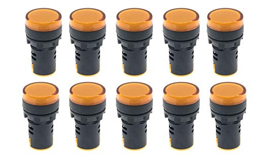 RESALET Indicator Lights AC/DC 110V, Yellow LED, 22mm Panel Mount, for Electrical Control Panel, HVAC, DIY Projects 10Pcs