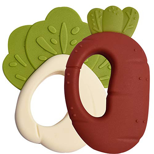 Teethers, Silicone Soft-Textured teether for Sensory Exploration and Teething Relief, Carrot and Cabbage 2PC
