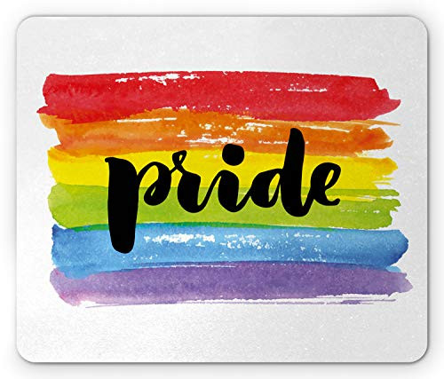 Ambesonne Pride Mouse Pad, Watercolor Artwork with Rainbow Brush Strokes of Gay Pride Hand Writing Print, Rectangle Non-Slip Rubber Mousepad, Standard Size, Multicolor