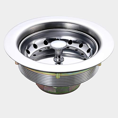 WINDALY 3-1/2 Inch Kitchen Sink Drain Strainer Assembly, Sink Drain Strainer/Stopper Basket, Stainless Steel Sink Drain Kit (Silver)