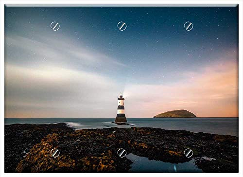 Triple Blank Wall Plate Cover - Lighthouse Remote Sky Clouds Sunset Rocks Rocky