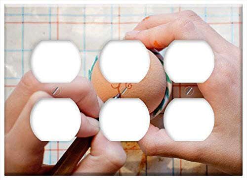 Triple Duplex Outlet Wall Plate Cover - Easter Egg Paint Pen Draw Finger Pattern Egg