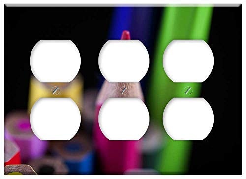 Triple Duplex Outlet Wall Plate Cover - Pen Color Macro Backgrounds Pictures School