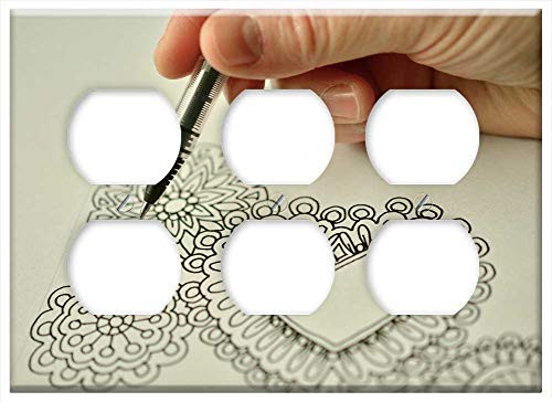 Triple Duplex Outlet Wall Plate Cover - Draw Paint Pen Draw Meditative Drawing 1
