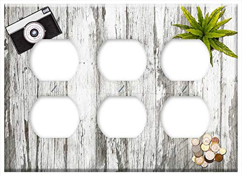 Triple Duplex Outlet Wall Plate Cover - Camera Plant Desk Blank Empty Drawing Writing