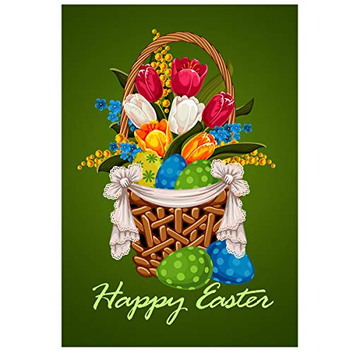 Morigins Spring Tulip Eggs 12.5 x 18 Inch Decorative Happy Easter Basket House Flag Double Sided