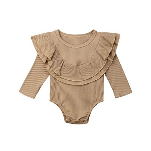 JRPONY Newborn Clothes Knit Romper Long Sleeve Baby Boys Girls Solid Color Bodysuit Jumpsuit (B-Khaki, 18-24 Months)
