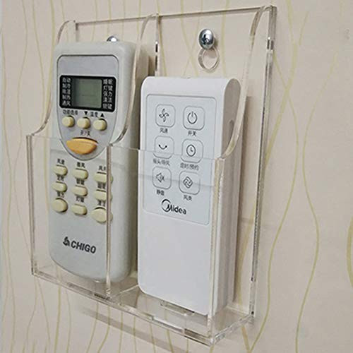 YES Time 1 Piece Clear Acrylic Remote Control Holder Wall Mount Organizer Storage Box (Two Compartments)