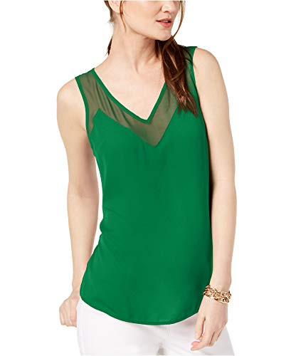INC International Concepts Women's Contrast Sheer-Trim Top (Bright Pine, X-Small)