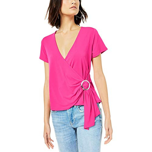 Bar III Women's Grommet Faux-Wrap Top (Pink Bon Bon, XX-Large)