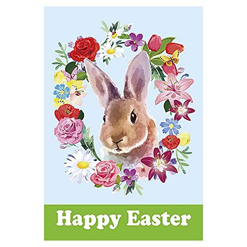 Morigins Happy Wreath Bunny Decorative Easter Garden Flag Double Sided 12.5" x 18"