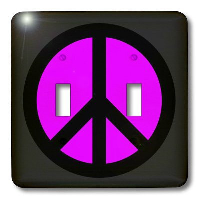 3dRose lsp_38098_2 Fuchsia And Peace Sign Double Toggle Switch Black