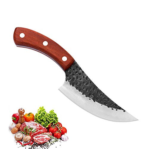 Boning Knife Hand Forged Meat Cleaver Knife Carbon Steel Full Tang Butcher Chef Knife Outdoor Knives for BBQ, Kitchen, Camping