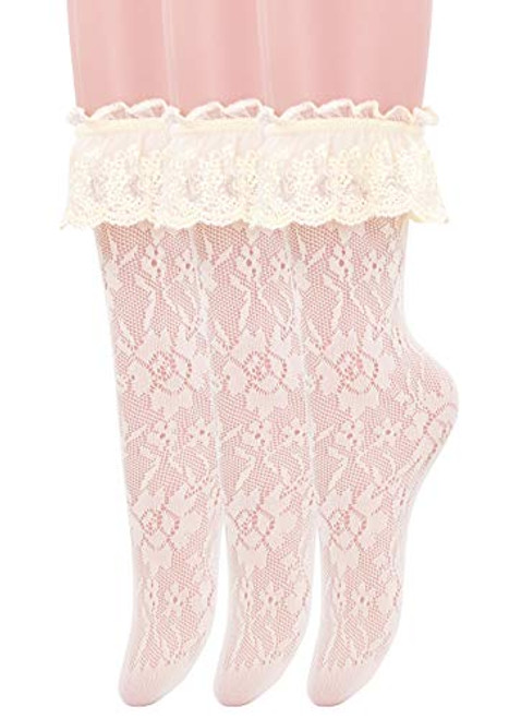 SEMOHOLLI Women Ankle Socks,Women Lace Ruffle Frilly Ankle Socks Fashion Ladies Girl Princess Socks SM3 (3 Pairs-light yellow)