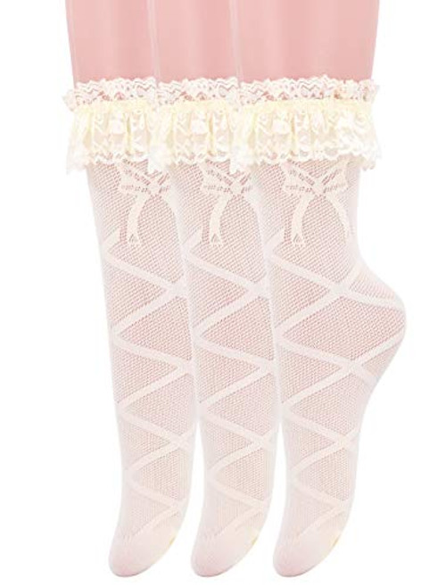 SEMOHOLLI Women Ankle Socks,Women Lace Ruffle Frilly Ankle Socks Fashion Ladies Girl Princess Socks SM2 (3 Pairs-light yellow)