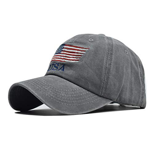 Washed American Flag Baseball Cap - Retro Adjustable Sun Dad Gift Hats for Men/Women Fashion Trucker Cap Gray