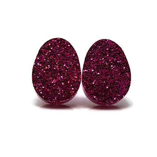 Glitter Egg Stud Earrings, Metal Free Plastic Post, 12mm Pink