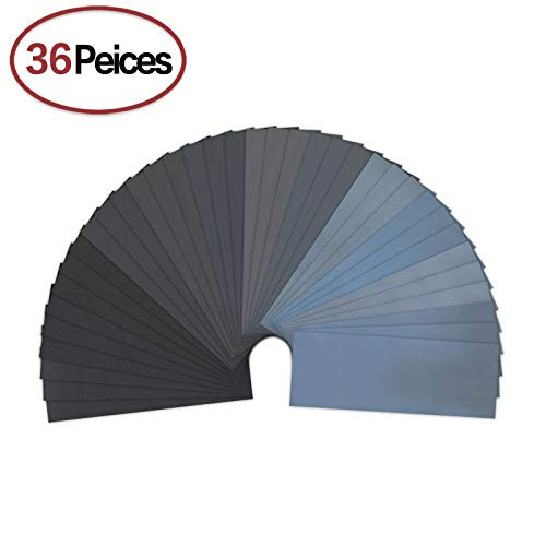 320 To 5000 Assorted Grit Sandpaper for Wood Furniture Finishing, Metal Sanding and Automotive Polishing, Dry or Wet Sanding, 9 x 3.6 Inch, 36-Sheet 320 To 5000 Assorted Grit Sandpaper for Wood Furniture Finishing, Metal Sanding and Automotive Polishing, Dry or Wet Sanding, 9 x 3.6 Inch, 36-Sheet