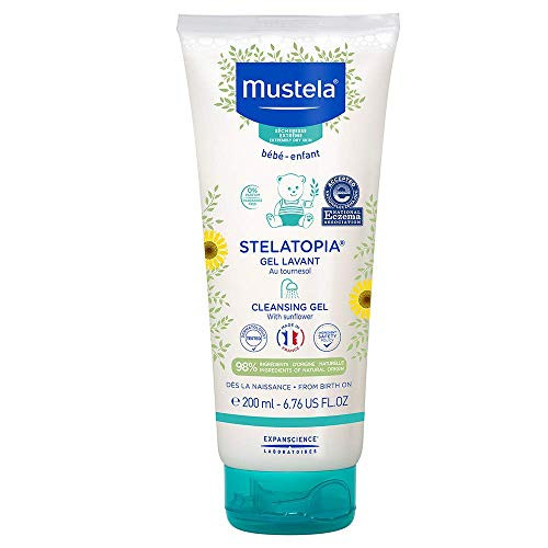 Mustela Stelatopia Cleansing Gel - Baby Cleanser Face  and  Body Wash - For Eczema-Prone Skin - with Natural Avocado - Tear Free