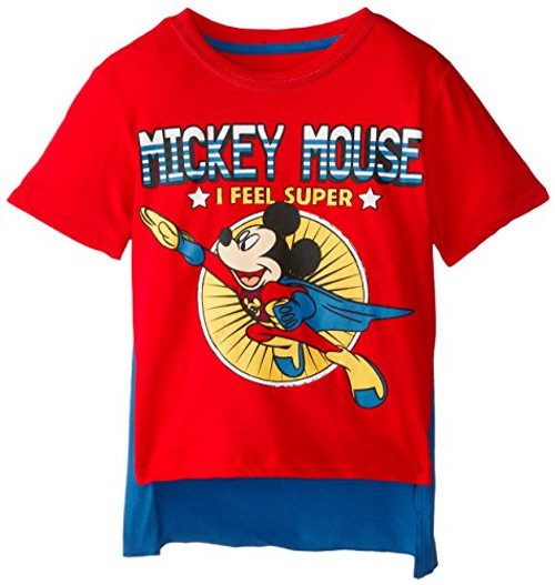 Disney Little Boys' Toddler Mickey Mouse Super Short Sleeve Cape T-Shirt, Red/Royal, 2T Disney Little Boys' Toddler Mickey Mouse Super Short Sleeve Cape T-Shirt, Red/Royal, 2T