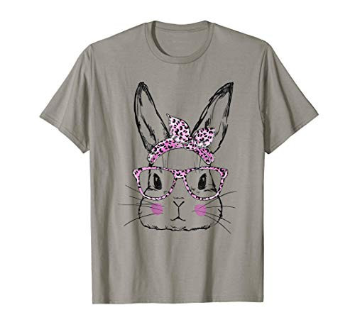 Cute Bunny Face Leopard Print Glasses Easter Gift T-Shirt