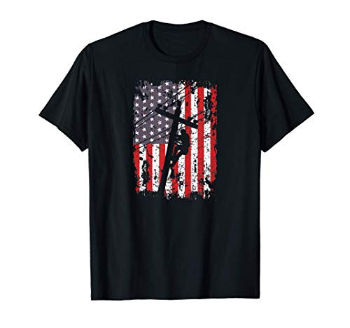 Lineman American Flag Electric Cable Lineman Gift T-Shirt