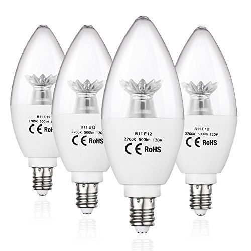 CPLA LED Candle Light Bulbs, 60W Incandescent Light Bulbs Equivalent, 2700K Warm White LED?Chandelier Light Bulb with Candelabra E12 Base, Non-Dimmable, Pack of 4