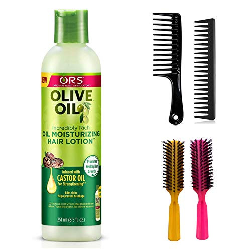 ORS Olive Oil Incredibly Rich Oil Moisturizing Hair Lotion (Including 2 Piece Wide Tooth Detangle Hair Comb Set  and  2 pc Colorful Handle Nylon Bristles Brushes) Original Root Stimulator Kit ORS Olive Oil Incredibly Rich Oil Moisturizing Hair Lotion (Including 2 Piece Wide Tooth Detangle Hair Comb Set  and  2 pc Colorful Handle Nylon Bristles Brushes) Original Root Stimulator Kit