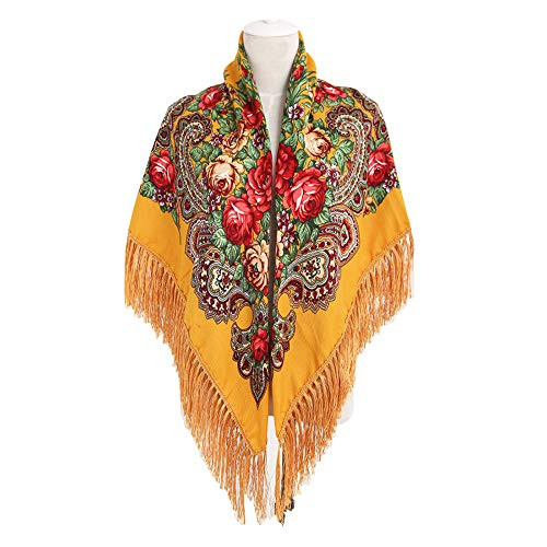 MinLia Russian Tassel Scarf,Shawl Wrap Scarves,Women Shawls,Womens Long Shawl Wraps,Blanket Scarves for Women,Tassel Scarf,Square Scarf,Yellow